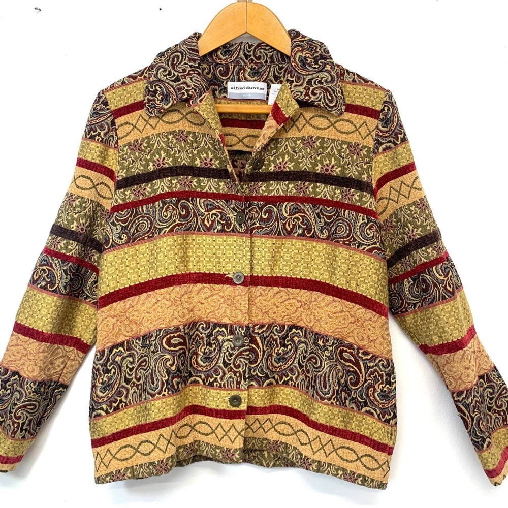 Alfred Dunner Woven Tapestry Jacker Blazer Vintage Paisley Earth Tone Size 8P